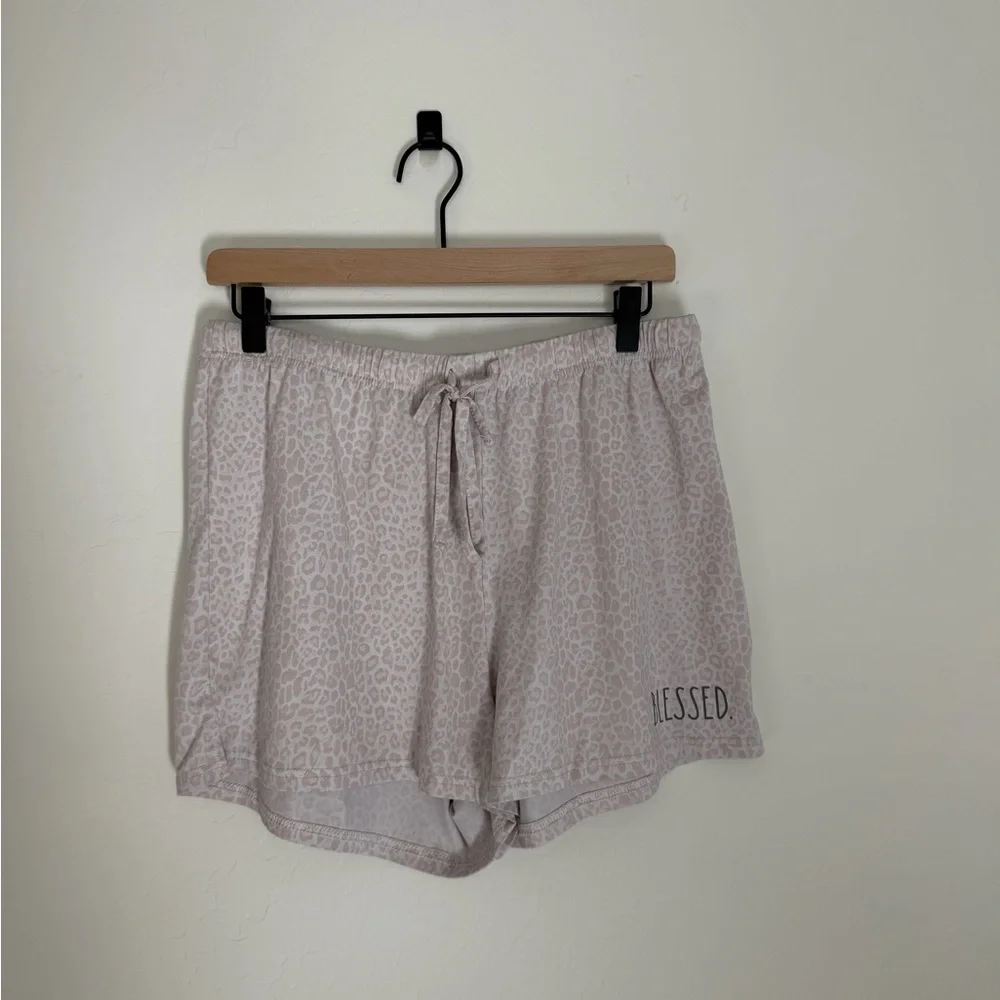 Rae Dunn Pink ‘BLESSED’ Leopard Print Pajama Shorts - Picture 2 of 8